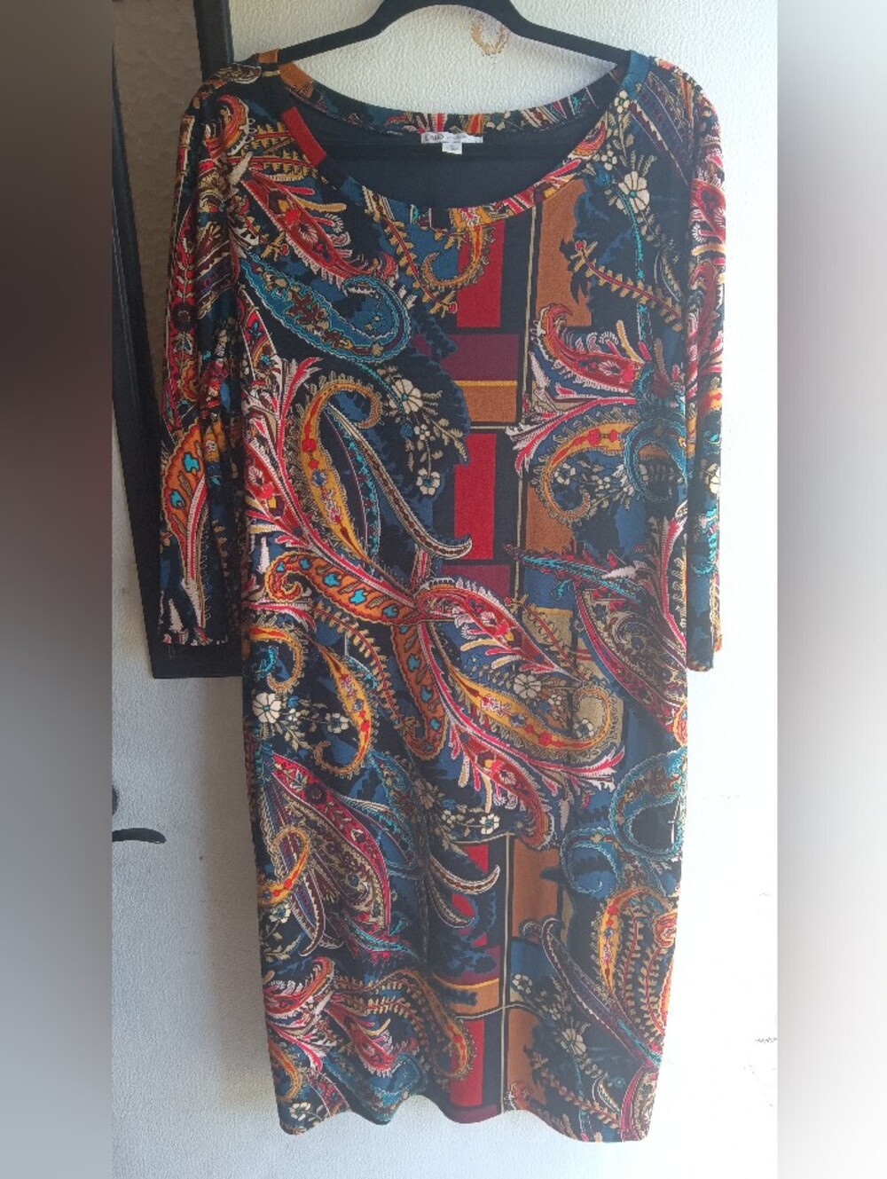 Cato Multicolor Paisley Knit Shift Dress XL Knee Length 3/4 Sleeve